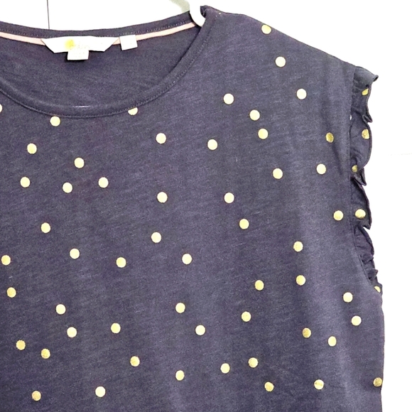 Boden Blue Gold Polka Dot Tshirt 6 Ruffle Sleeve Casual Transitional Summ - Picture 3 of 7